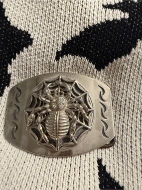 Silver Spider Web Belt Buckle - Men's Accessory